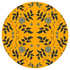 Floral Folk Damask Pattern Fantasy Flowers Floral Geometric Fantasy Round Trivet by Eskimos