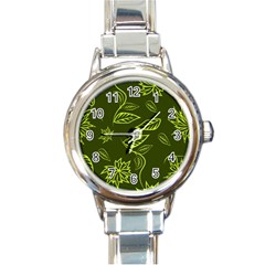 Folk flowers print Floral pattern Ethnic art Round Italian Charm Watch