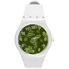 Folk flowers print Floral pattern Ethnic art Round Plastic Sport Watch (M)