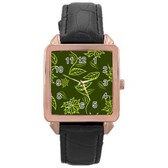 Folk flowers print Floral pattern Ethnic art Rose Gold Leather Watch 