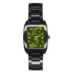 Folk Flowers Print Floral Pattern Ethnic Art Stainless Steel Barrel Watch by Eskimos