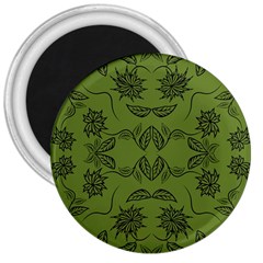 Floral Folk Damask Pattern Fantasy Flowers Floral Geometric Fantasy 3  Magnets by Eskimos