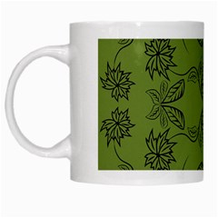 Floral Folk Damask Pattern Fantasy Flowers Floral Geometric Fantasy White Mugs by Eskimos