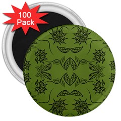 Floral Folk Damask Pattern Fantasy Flowers Floral Geometric Fantasy 3  Magnets (100 Pack) by Eskimos