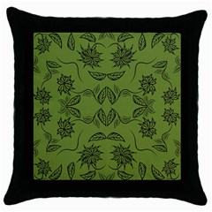 Floral Folk Damask Pattern Fantasy Flowers Floral Geometric Fantasy Throw Pillow Case (black) by Eskimos