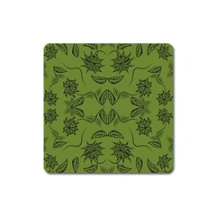 Floral Folk Damask Pattern Fantasy Flowers Floral Geometric Fantasy Square Magnet by Eskimos