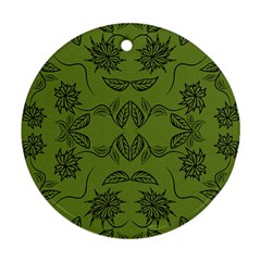 Floral Folk Damask Pattern Fantasy Flowers Floral Geometric Fantasy Round Ornament (two Sides) by Eskimos