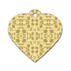 Floral Folk Damask Pattern Fantasy Flowers Floral Geometric Fantasy Dog Tag Heart (one Side) by Eskimos