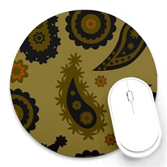 Floral Pattern Paisley Style Paisley Print  Doodle Background Round Mousepads by Eskimos