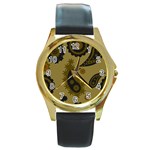 Floral pattern paisley style Paisley print. Doodle background Round Gold Metal Watch Front