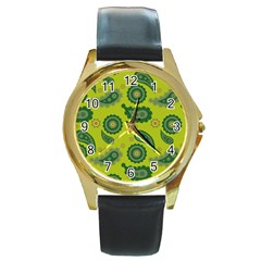 Floral Pattern Paisley Style Paisley Print  Doodle Background Round Gold Metal Watch by Eskimos