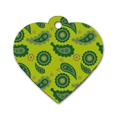 Floral Pattern Paisley Style Paisley Print  Doodle Background Dog Tag Heart (two Sides) by Eskimos