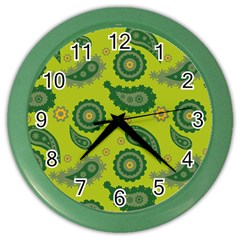 Floral Pattern Paisley Style Paisley Print  Doodle Background Color Wall Clock by Eskimos