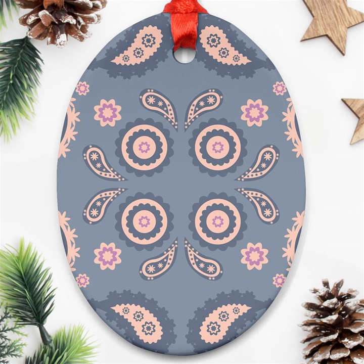 Floral folk damask pattern Fantasy flowers Floral geometric fantasy Ornament (Oval)