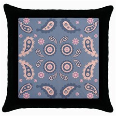 Floral Folk Damask Pattern Fantasy Flowers Floral Geometric Fantasy Throw Pillow Case (black) by Eskimos