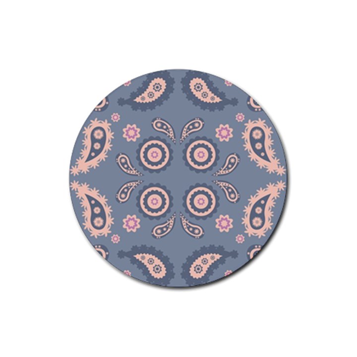 Floral folk damask pattern Fantasy flowers Floral geometric fantasy Rubber Coaster (Round)