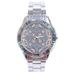 Floral Folk Damask Pattern Fantasy Flowers Floral Geometric Fantasy Stainless Steel Analogue Watch by Eskimos