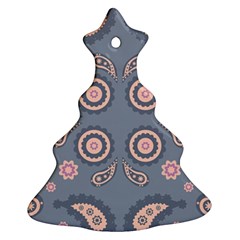 Floral Folk Damask Pattern Fantasy Flowers Floral Geometric Fantasy Christmas Tree Ornament (two Sides) by Eskimos