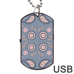 Floral Folk Damask Pattern Fantasy Flowers Floral Geometric Fantasy Dog Tag Usb Flash (one Side) by Eskimos