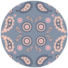 Floral Folk Damask Pattern Fantasy Flowers Floral Geometric Fantasy Wooden Puzzle Round by Eskimos