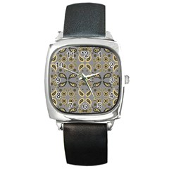 Floral Folk Damask Pattern Fantasy Flowers Floral Geometric Fantasy Square Metal Watch by Eskimos