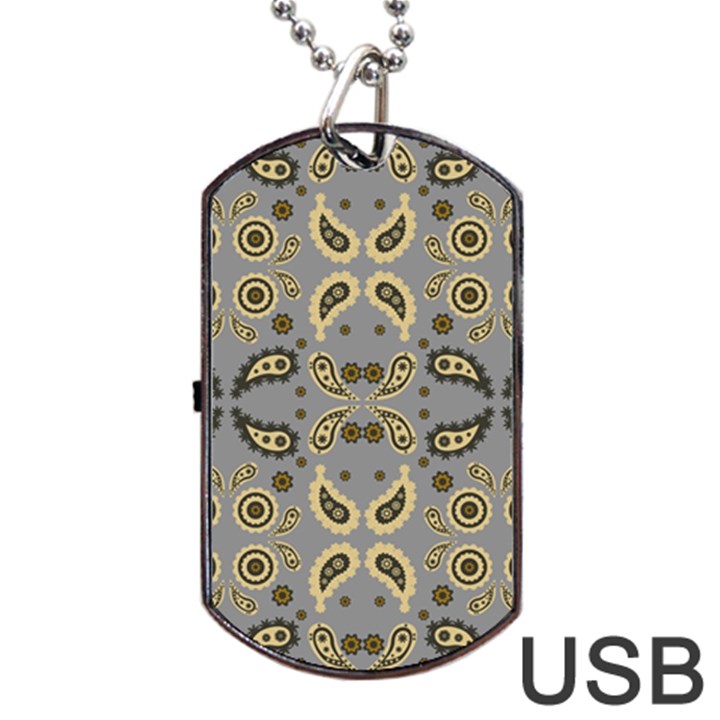 Floral folk damask pattern Fantasy flowers Floral geometric fantasy Dog Tag USB Flash (Two Sides)