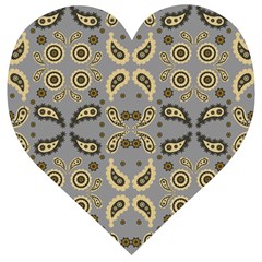 Floral Folk Damask Pattern Fantasy Flowers Floral Geometric Fantasy Wooden Puzzle Heart by Eskimos