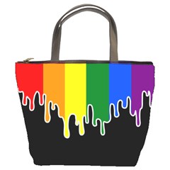 Gay Pride Flag Rainbow Drip On Black Blank Black For Designs Bucket Bag by VernenInk