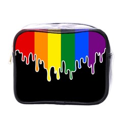 Gay Pride Flag Rainbow Drip On Black Blank Black For Designs Mini Toiletries Bag (one Side) by VernenInk