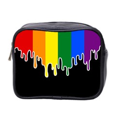 Gay Pride Flag Rainbow Drip On Black Blank Black For Designs Mini Toiletries Bag (two Sides) by VernenInk