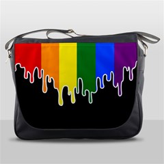 Gay Pride Flag Rainbow Drip On Black Blank Black For Designs Messenger Bag by VernenInk