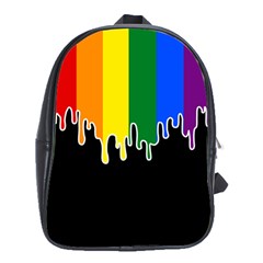 Gay Pride Flag Rainbow Drip On Black Blank Black For Designs School Bag (xl) by VernenInk