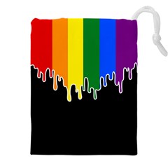 Gay Pride Flag Rainbow Drip On Black Blank Black For Designs Drawstring Pouch (4xl) by VernenInk