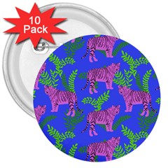 Pink Tigers On A Blue Background 3  Buttons (10 Pack)  by SychEva