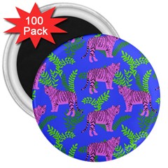 Pink Tigers On A Blue Background 3  Magnets (100 Pack) by SychEva