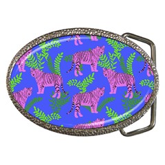 Pink Tigers On A Blue Background Belt Buckles by SychEva