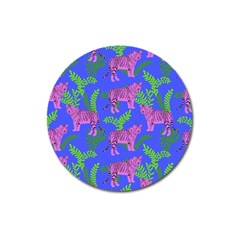 Pink Tigers On A Blue Background Magnet 3  (round) by SychEva