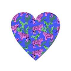 Pink Tigers On A Blue Background Heart Magnet by SychEva