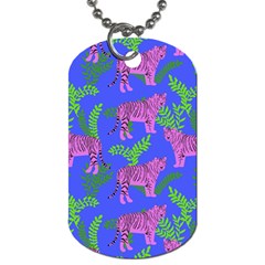 Pink Tigers On A Blue Background Dog Tag (one Side) by SychEva