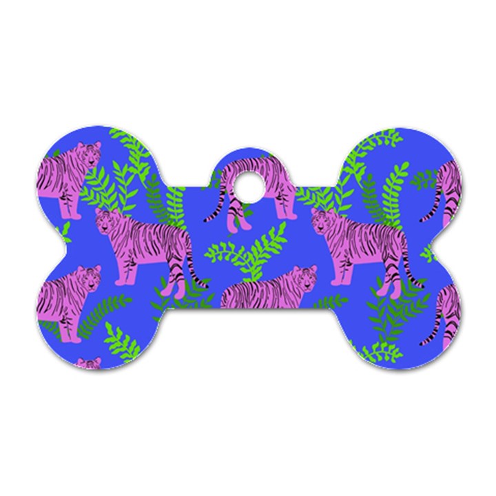 Pink Tigers On A Blue Background Dog Tag Bone (One Side)