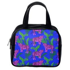 Pink Tigers On A Blue Background Classic Handbag (one Side) by SychEva