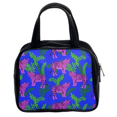 Pink Tigers On A Blue Background Classic Handbag (two Sides) by SychEva