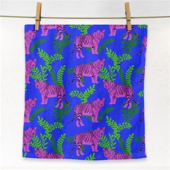 Pink Tigers On A Blue Background Face Towel by SychEva