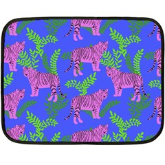 Pink Tigers On A Blue Background Fleece Blanket (mini) by SychEva