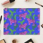 Pink Tigers On A Blue Background Cosmetic Bag (XL) Front