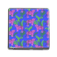 Pink Tigers On A Blue Background Memory Card Reader (square 5 Slot) by SychEva