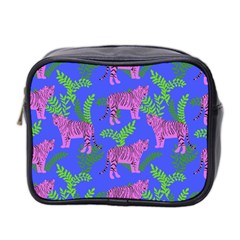 Pink Tigers On A Blue Background Mini Toiletries Bag (two Sides) by SychEva