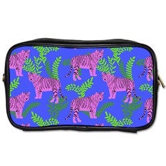 Pink Tigers On A Blue Background Toiletries Bag (two Sides) by SychEva