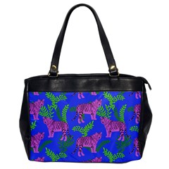 Pink Tigers On A Blue Background Oversize Office Handbag by SychEva