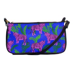 Pink Tigers On A Blue Background Shoulder Clutch Bag by SychEva